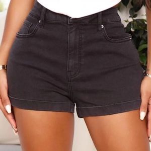 Black denim shorts